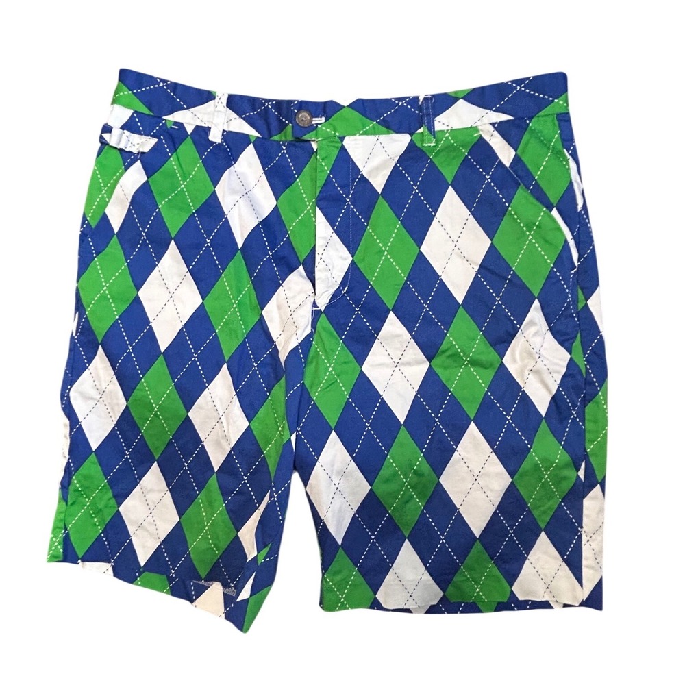 Royal & Awesome Mens Argyle Golf Shorts Blue Green White Loud Size 38 - Picture 2 of 8